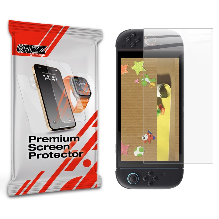 Folie de protectie ceramica Grizz pentru Nintendo Switch, transparenta, montaj usor, 2 bucati