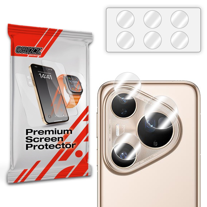 Folie protectie hibrida Grizz Glass pentru camera Huawei Pura 80 Ultra, set de 2, transparent
