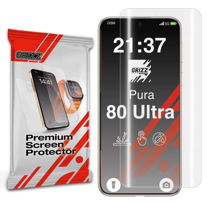Folie de protectie hidrogel Grizz, pentru Huawei Pura 80 Ultra, transparenta, instalare usoara
