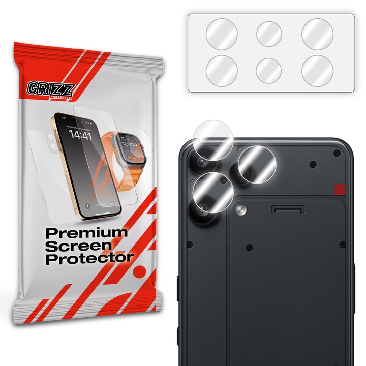 Folie de protectie hibrida Grizz Glass pentru camera, set de 2, transparent, pentru Nothing Phone 3a Lite