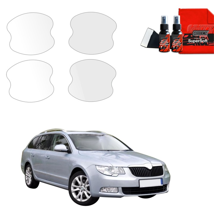 Folie de protectie PPF Transparenta Grizz Glass, set complet, 100% transparent, pentru caroseria masinii Skoda