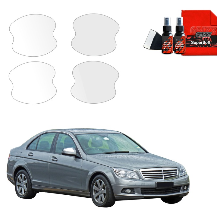 Folie de protectie PPF Transparenta BodyShield pentru caroserie, Grizz Glass, 100% transparenta, set complet, pentru Mercedes Benz C Klasa W204 Sedan (2007-2011)