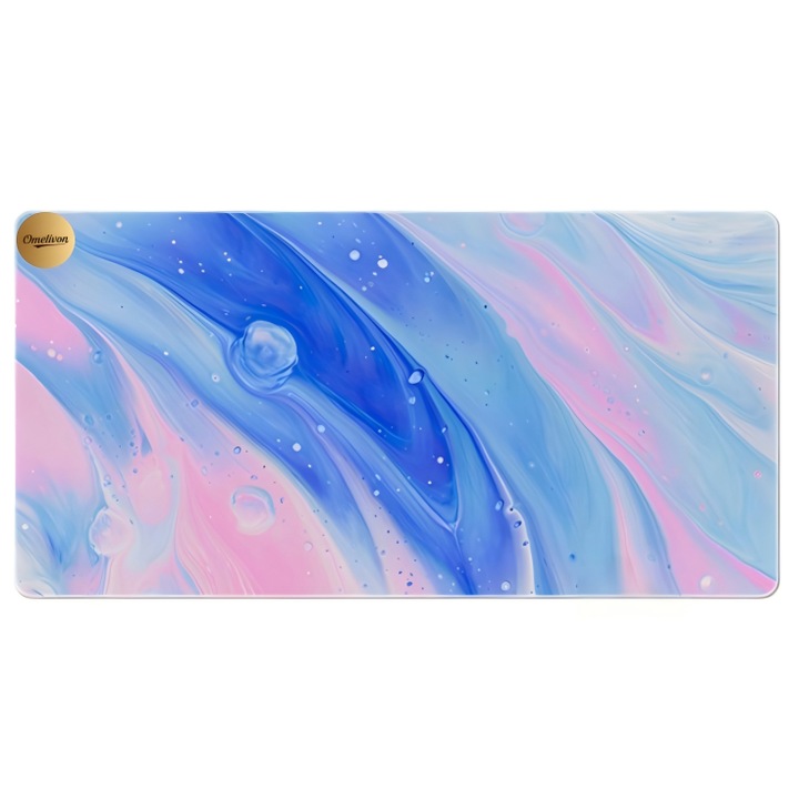 MousePad mare XL, din Piele PU pentru protectie birou, Omelivon®, model de unda，Suprafata moale, Impermeabil, Baza Anti-Alunecare, 80x30cm, albastru