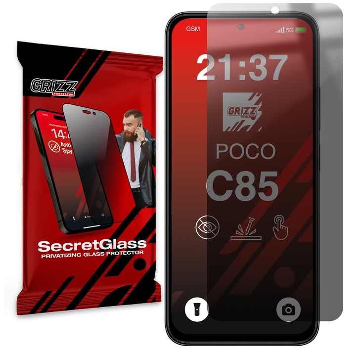 Folie de protectie pentru telefon Grizz SecretGlass, tip confidentialitate, transparent, pentru Xiaomi Poco C85 4G
