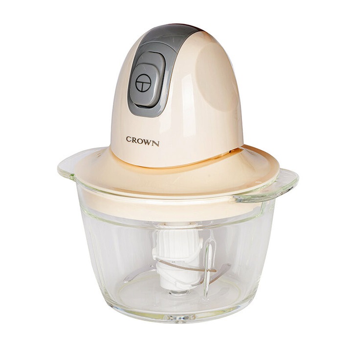 Чопър Crown MC3001, 300 W, 1 L, Стъклена купа, Функция "Пулс", Остриета от неръждаема стомана, Бежев