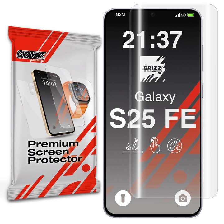 Folie de protectie hidrogel Grizz Glass pentru Samsung Galaxy S25 FE, transparenta, instalare usoara