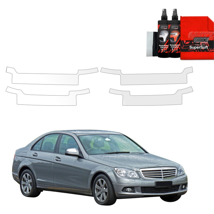 Folie de protectie PPF Transparenta BodyShield pentru Mercedes Benz C Klasa W204 Sedan (2007-2011), set complet, 100% transparenta
