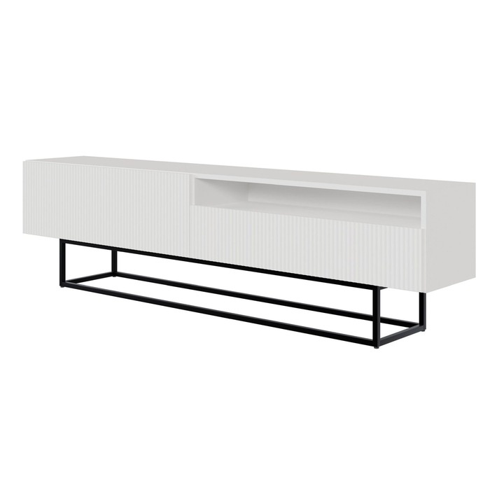 Comoda TV Selsey Veldio, 2 compartimente inchise, metal negru, 175x46,5x31,6cm