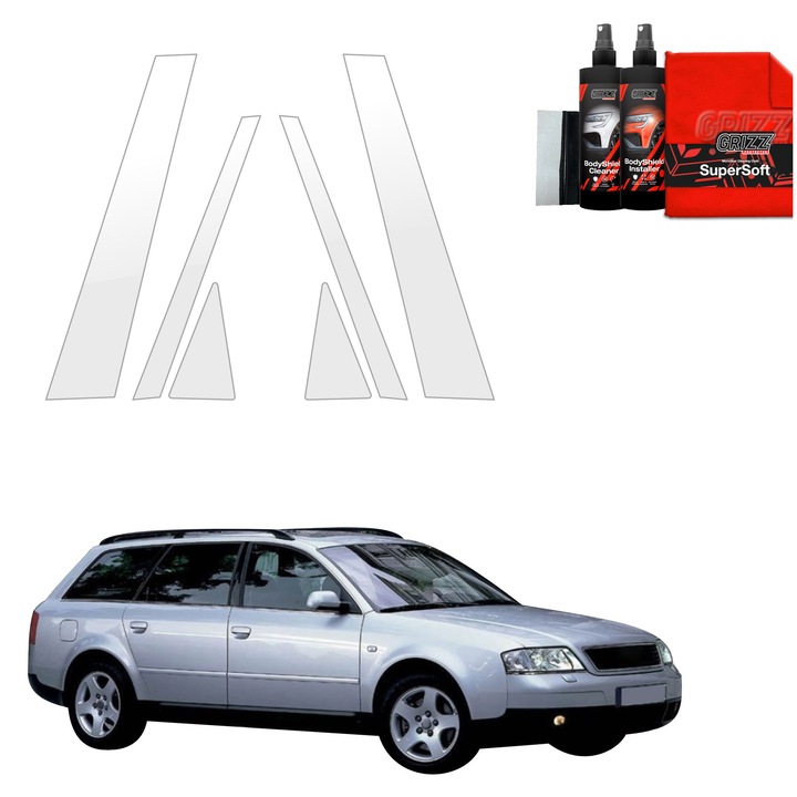 Folie de protectie PPF Transparenta BodyShield pentru caroserie, Grizz Glass, 100% transparenta, set complet, pentru Audi A6 C5 Avant (1998-2004)