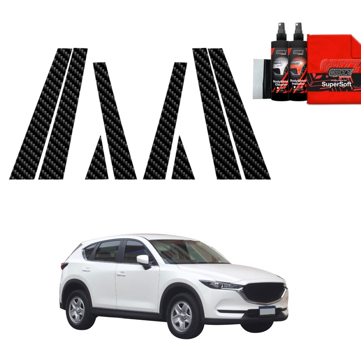 Folie de protectie carbon Grizz Glass pentru Mazda CX5 KF, negru carbon, set complet de instalare