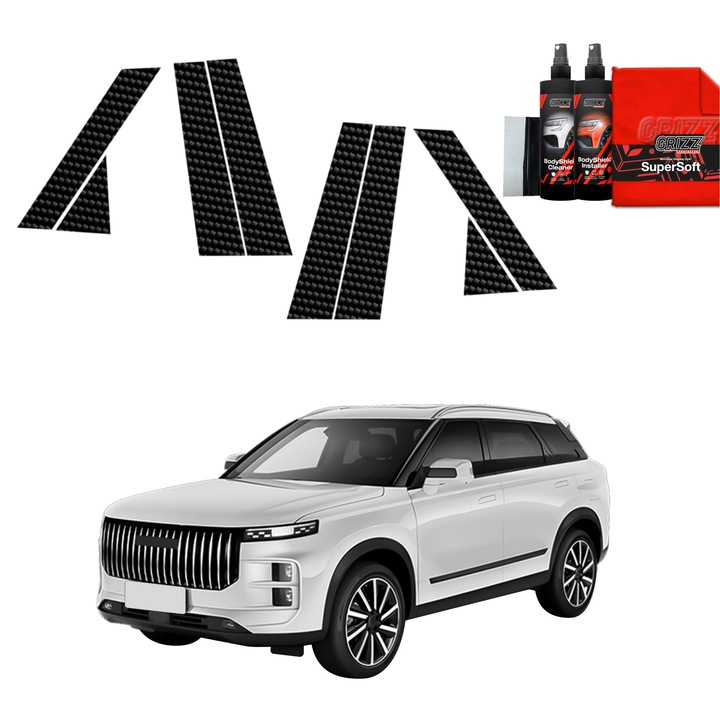 Folie de protectie carbon Grizz Glass pentru caroserie, negru carbon, set complet, pentru Jaecoo J7 (2024-2025)