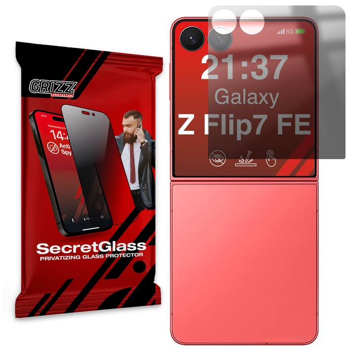 Folie de protectie pentru telefon Grizz, SecretGlass, transparent, din Plexiglas, tip confidentialitate
