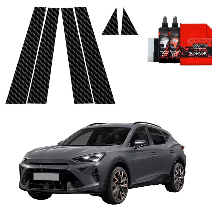 Folie de protectie carbon Grizz Glass pentru Cupra Formentor Facelift, negru carbon, set complet