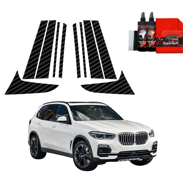 Folie de protectie carbon Grizz Glass pentru caroserie, negru carbon, set complet, pentru BMW X5 (2018-2023)