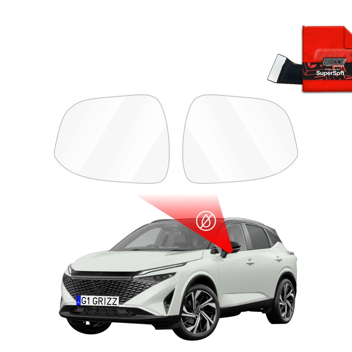 Folii anti-ploaie pentru oglinzi auto Grizz Glass, set cu accesorii, transparent, pentru Nissan Qashqai 3 Facelift (2024-2025)
