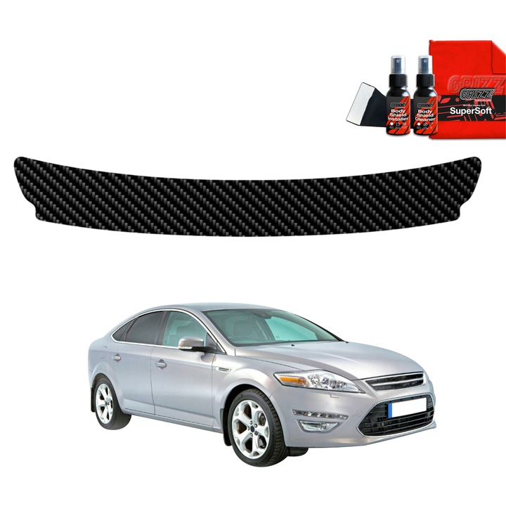 Folie de protectie carbon Grizz Glass pentru Ford Mondeo Mk4 Sedan, negru carbon, set complet