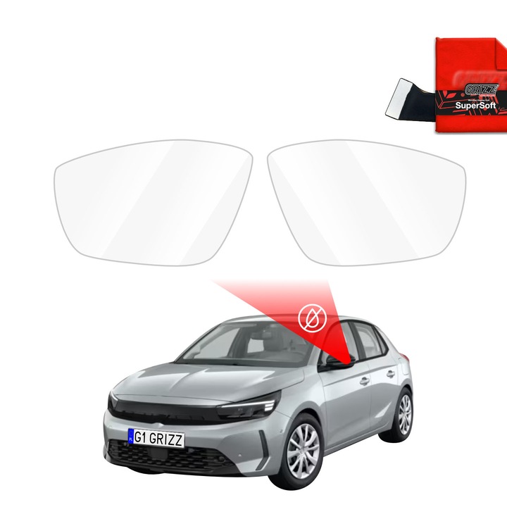 Folii anti-ploaie pentru oglinzi auto Grizz Glass, set cu accesorii, transparent, pentru Opel Corsa F (2019-2025)