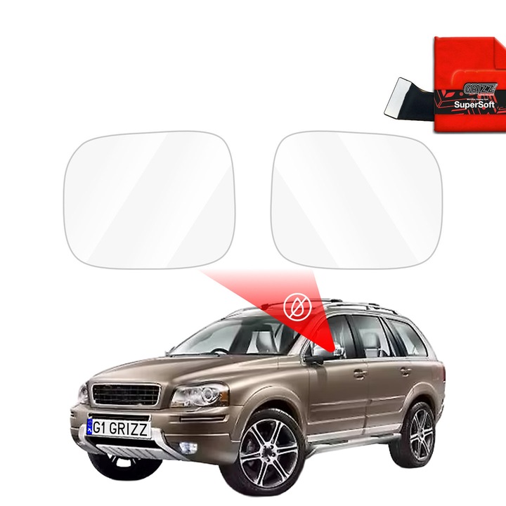 Folii anti-ploaie pentru oglinzi auto Grizz Glass, set cu accesorii, transparent, pentru Volvo XC90 2002-2014