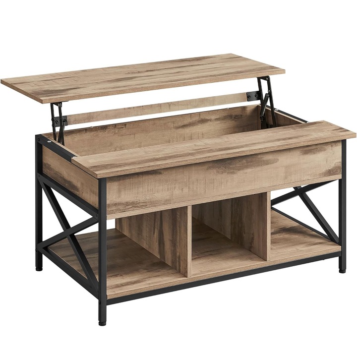 Масичка за кафе с регулируема височина, скрито място за съхранение, 60x100x(48-62) см, сив дъб