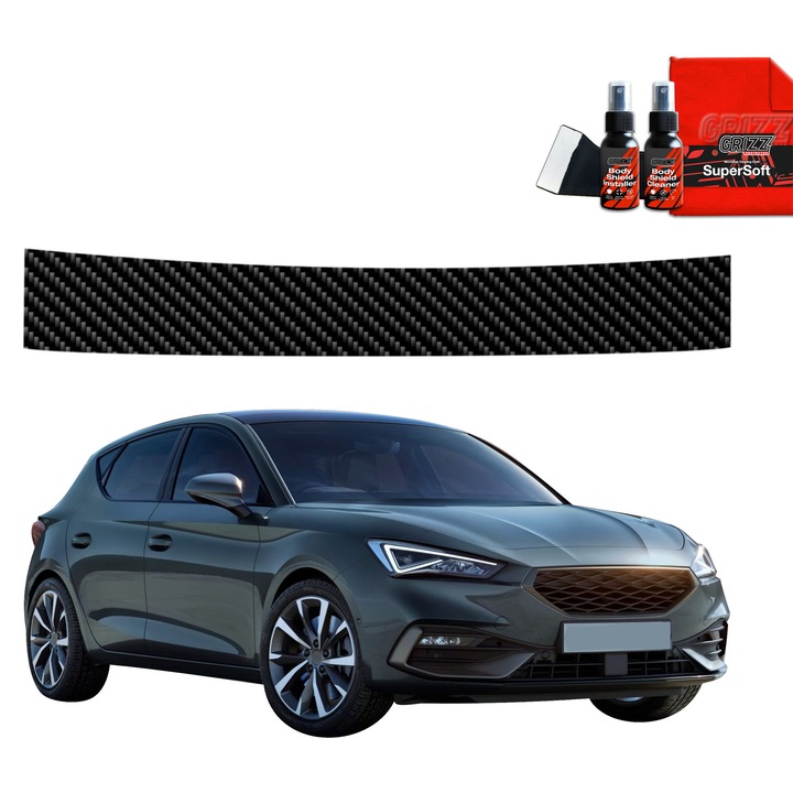 Folie de protectie carbon Grizz Glass pentru caroserie, negru carbon, set complet, pentru Seat Leon (2024-2025)