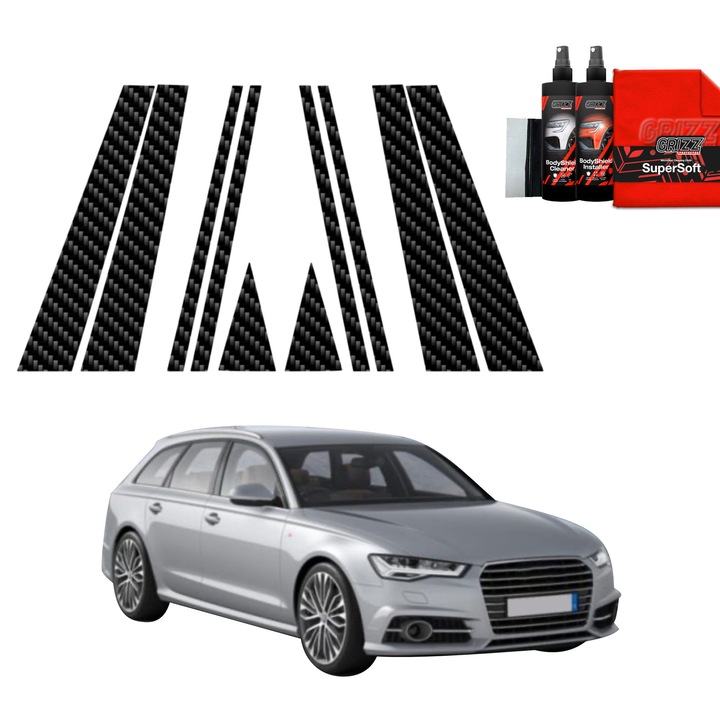 Folie de protectie carbon Grizz Glass pentru caroserie, negru carbon, set complet, pentru Audi A6 C7 Avant Facelifting (2014-2018)