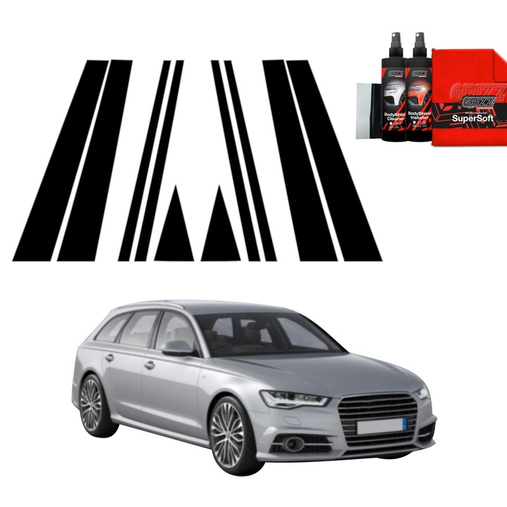 Folie de protectie auto Grizz Glass BodyShield Black, lucios, set complet, pentru Audi A6 C7 Avant Facelifting (2014-2018)