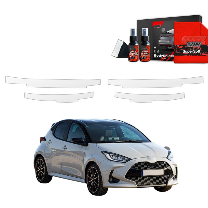 Folie de protectie PPF Transparenta Grizz Glass pentru caroserie, 100% transparenta, set complet, pentru Toyota Yaris HEV (2020-2025)
