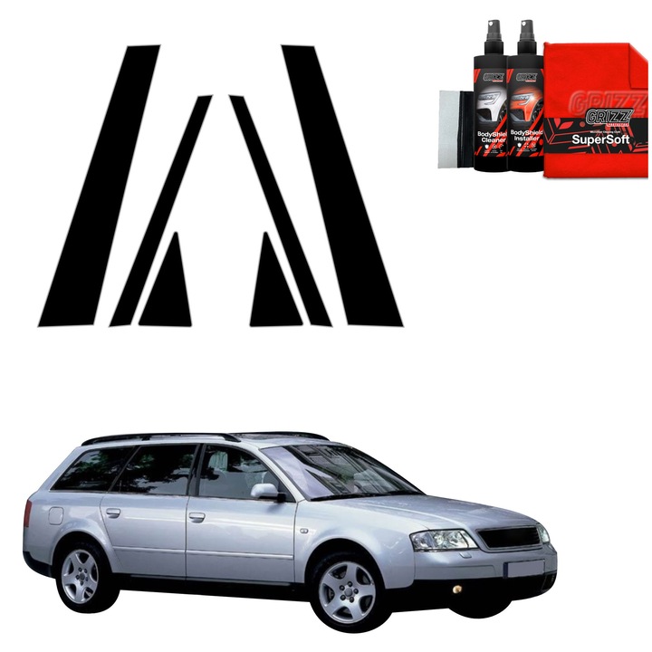 Folie de protectie auto Grizz Glass BodyShield Black, lucios, set complet pentru Audi A6 C5 Avant (1998-2004)