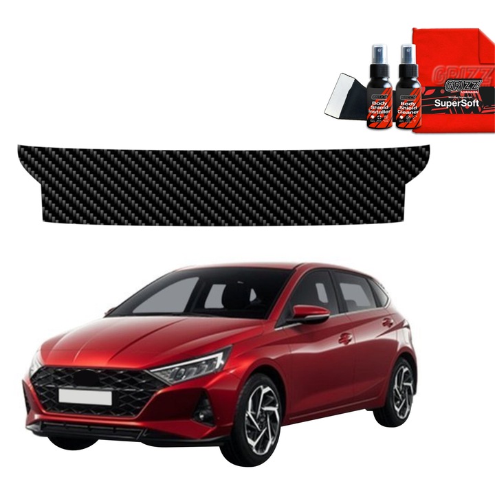 Folie de protectie carbon Grizz Glass pentru Hyundai i20 (2023-2025), negru, set complet