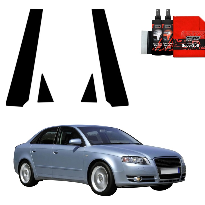 Folie de protectie auto Grizz Glass BodyShield Black, lucios, set complet pentru Audi A4 B7 Sedan (2004-2008)