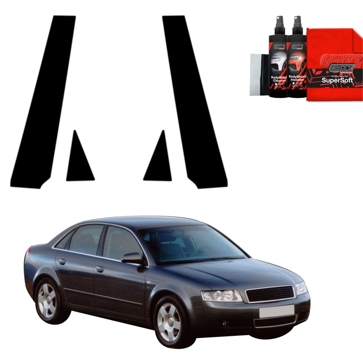 Folie de protectie auto Grizz Glass BodyShield Black, lucios, set complet pentru Audi A4 B6 Sedan (2000-2006)