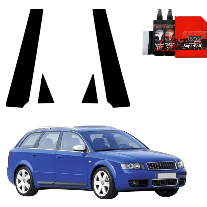 Folie de protectie auto Grizz Glass BodyShield Black, lucios, set complet pentru Audi A4 B6 Avant (2000-2006)