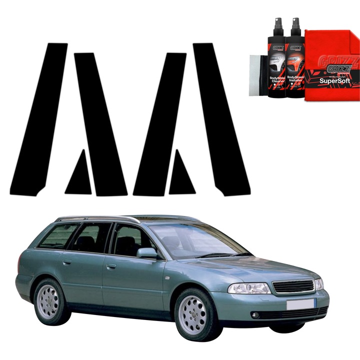 Folie de protectie auto Grizz Glass BodyShield Black, lucios, set complet pentru Audi A4 B5 Avant (1994-2001)