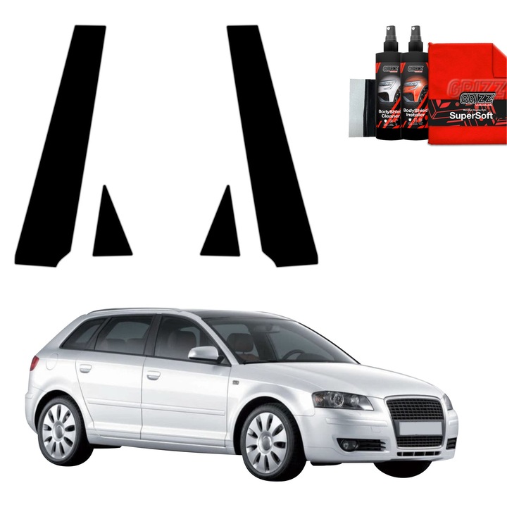 Folie de protectie auto Grizz Glass BodyShield Black, lucios, set complet, pentru Audi A3 8P Hatchback 5D (2008-2012)