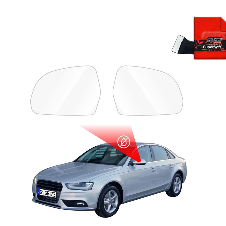 Folie anti-ploaie pentru oglinzi Grizz Glass, set de accesorii, transparent, pentru Audi A4 B8 Sedan Facelifting (2011-2015)