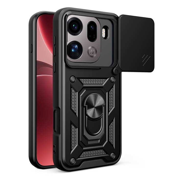 Калъф за Oppo Find X9 Pro DaDen Premium Hybrid Armor Kickstand, Плъзгач за камера, Противоударна защита, Превъзходна защита, Черен