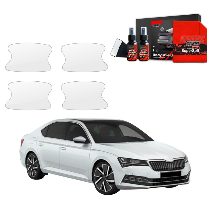 Folie de protectie PPF Transparenta BodyShield pentru caroserie, Grizz Glass, 100% transparenta, set complet, pentru Skoda Superb 3 Liftback (2019-2023)