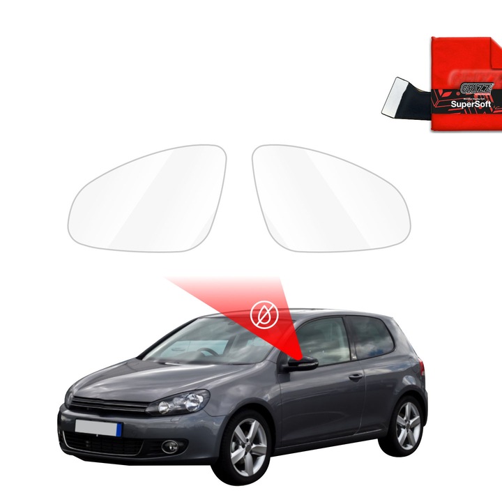 Folie anti-ploaie pentru oglinzi Grizz Glass, set de accesorii, transparent, pentru Volkswagen Golf 6 Hatchback 3D (2008-2012)