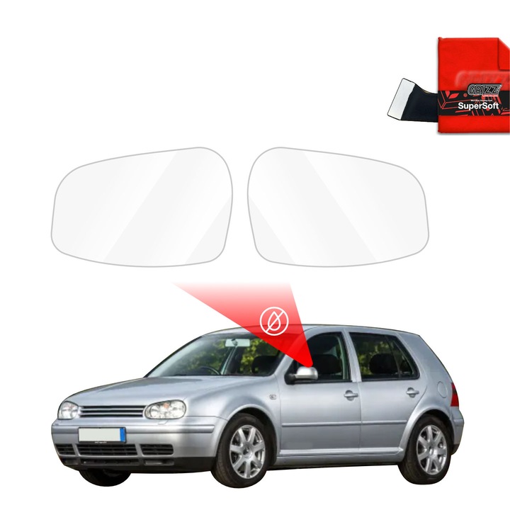 Folie anti-ploaie pentru oglinzi Grizz Glass, set de accesorii, transparent, pentru Volkswagen Golf 4 hatchback 5D (1997-2003)