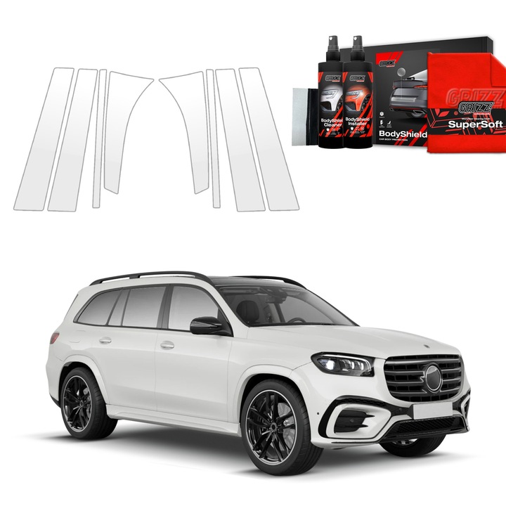 Folie de protectie PPF transparenta Grizz Glass pentru caroserie, set complet, 100% transparenta, compatibila cu Mercedes GLS 450d (2023-2025)