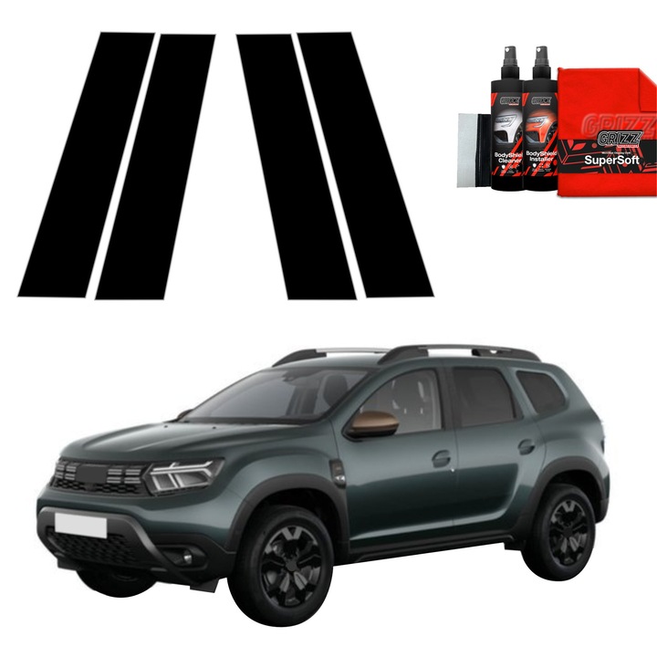Folie de protectie auto Grizz Glass, neagra lucioasa, set complet pentru Dacia Duster (2024-2025)