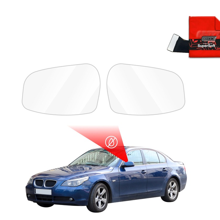 Folie anti-ploaie pentru oglinzi Grizz Glass, set de accesorii, transparent, pentru BMW 5 E60 Sedan PreLCI (2003-2007)