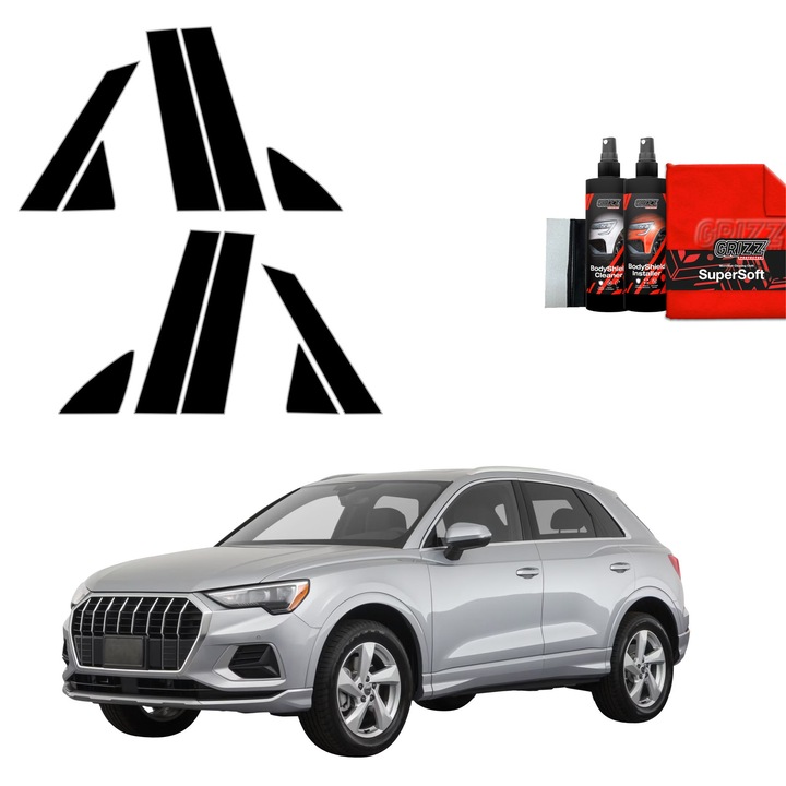 Folie de protectie auto Grizz Glass BodyShield Black, lucios, set complet, pentru Audi Q3 Sportback (2018-2025)