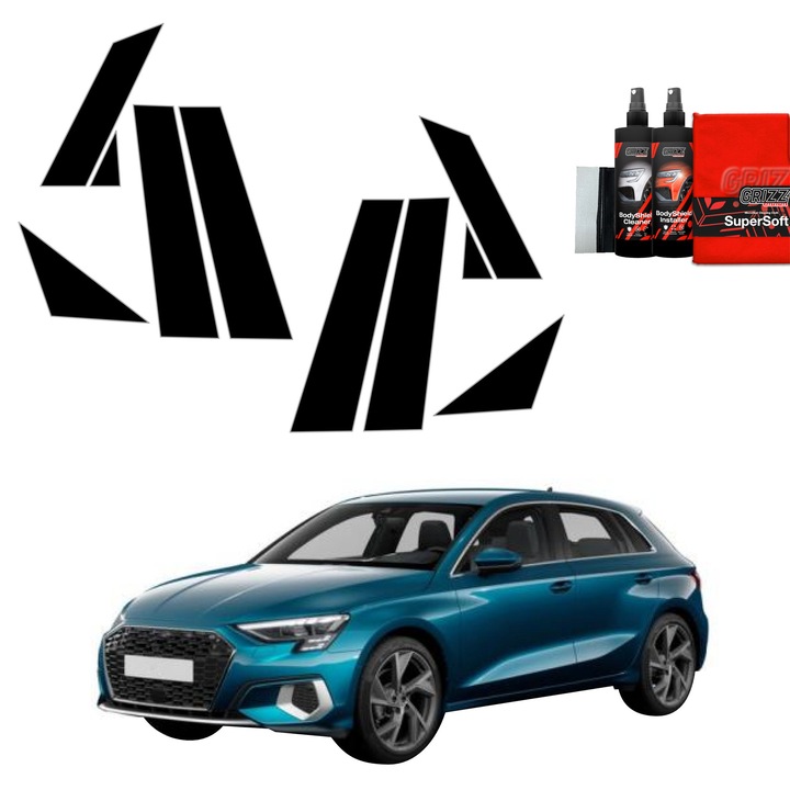 Folie de protectie BodyShield Black, Grizz Glass, 8in1, finisaj lucios, set complet, pentru Audi A3 8Y Sportback (2020-2023)