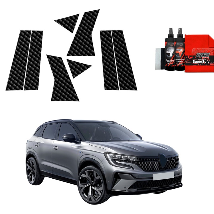 Folie de protectie carbon Grizz Glass, set 8in1, carbon negru, pentru Renault Austral (2022-2025)