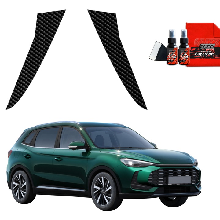 Folie de protectie carbon Grizz Glass pentru caroserie, negru carbon, set complet, pentru MG ZS Hybrid+ (2024-2025)