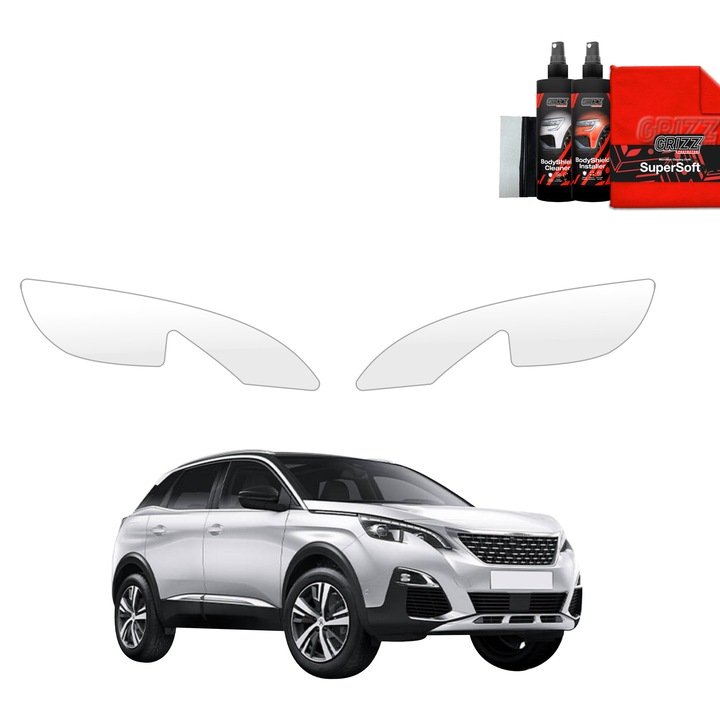 Folie de protectie PPF Transparenta Grizz Glass pentru caroserie, 100% transparenta, set complet, pentru Peugeot 3008 (2016-2024)