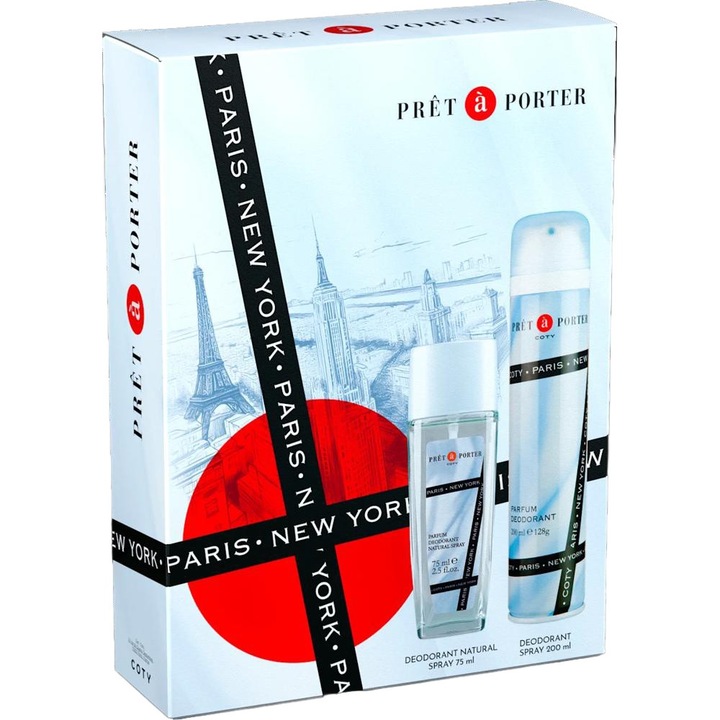 Set 2 x Caseta Cadou Femei Pret a Porter, Deodorant Natural Spray 75 ml, Deoodorant 200 ml