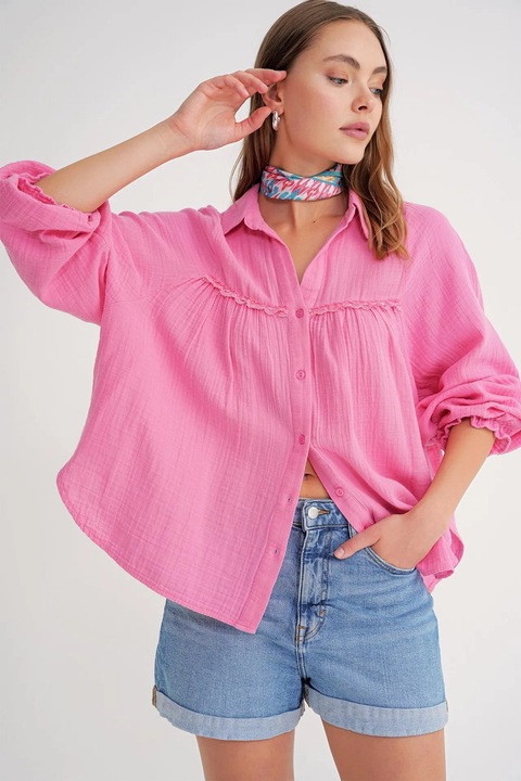 Camasa dama, Mixray, texturata din bumbac, roz pudrat, textil