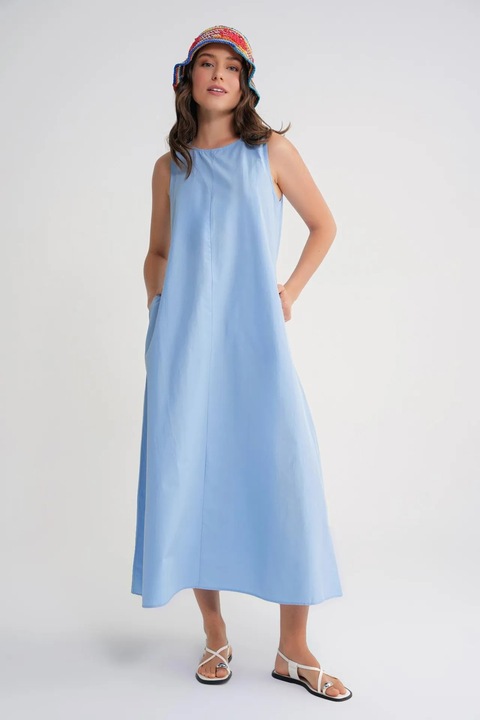 Rochie Maxi, Mixray, Relaxed Fit, Albastru deschis, Textil